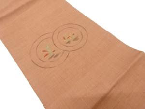 節紬　手描き丸に草葉模様刺繍名古屋帯